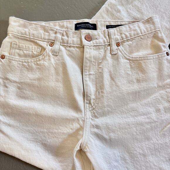 Banana Republic Ecru Cream Raw Hem High Rise Straight Jeans Size 28 - Picture 3 of 9